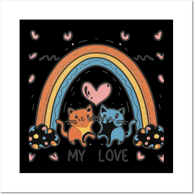 My Rainbow Cat is My Valentine Wall Art by Aldrvnd